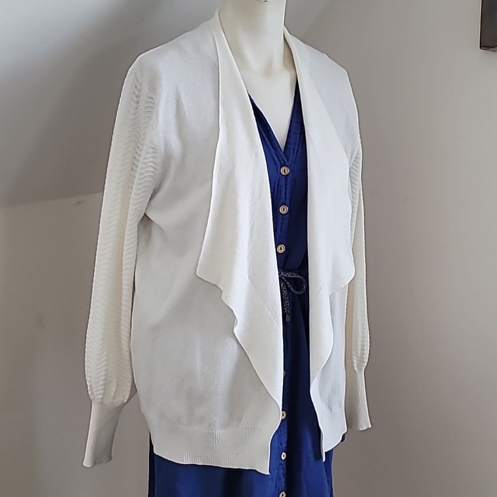 Essentials Milano Cardigan Women’s Ivory Cascade Open Front Longsleeve, Sz M